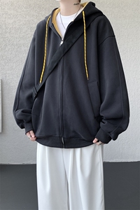 8XL-M秋连帽卫衣男宽松休闲纯色拉链开衫外套拼色帽衫运动WY27P65图片