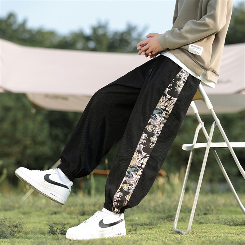 2025秋季新中式风灯芯绒拼接休闲裤男大码束脚长裤WK17-P50，男装休闲裤，星座219