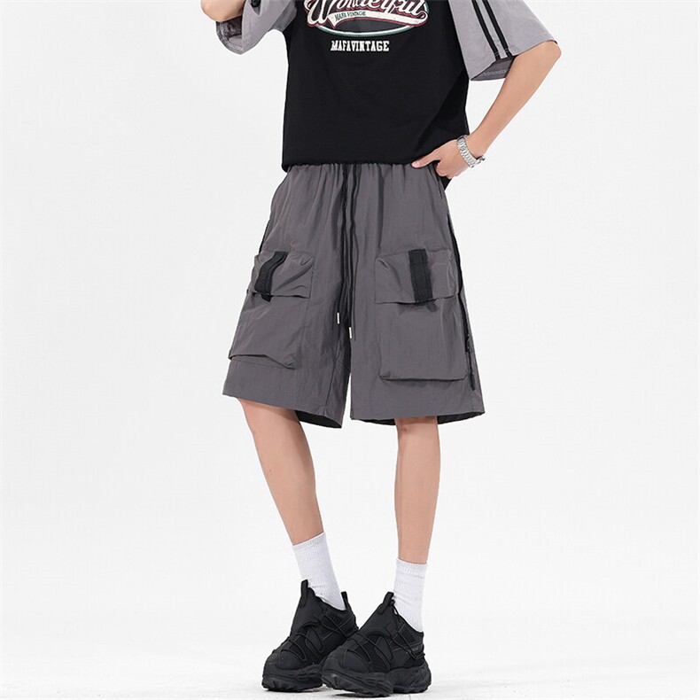夏季2025新款冰丝侧边拉链大口五分裤袋速干宽松短裤K1279P45控78,男装牛仔裤,星座906-1（原电商a316-2）