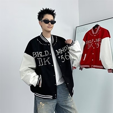 春秋季美式拼接撞色钉珠棒球服男宽松百搭休闲夹克外套GA656P75，男装夹克，星座1013-5