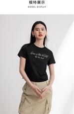 纯棉字母烫钻修身短袖t恤2025早春新款时尚百搭，女装T恤，泰合衣坊