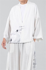21夏季风棉麻风衣汉服道袍仙鹤日系大码披风防晒服F13/P60，男装风衣，钱塘713