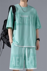 2025夏季新款无影墙大码冰丝印花短袖套装M-5XHQ24502-特P55，男装休闲套装，电商A022
