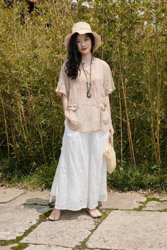 苎麻上衣和裤子，女装，线象