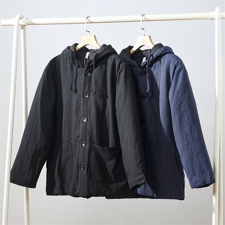 冬季风连帽男装苎麻夹棉复古中式唐装保暖棉衣棉袄LF124-P175,男装棉衣,星座1105-3