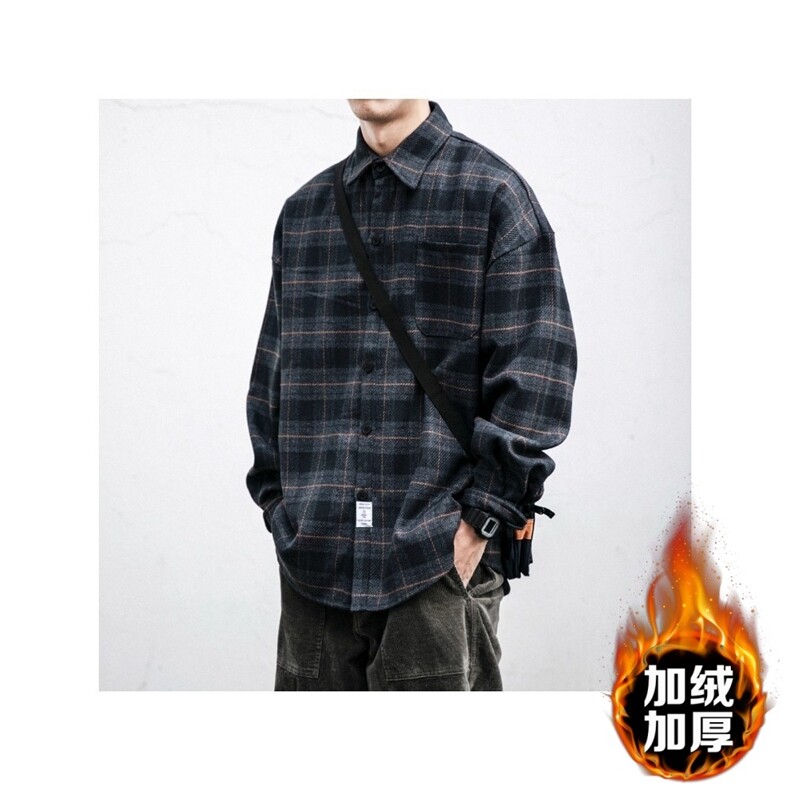 秋冬男女加绒衬衫时尚格子保暖加绒衬衣长袖上衣外套,男装衬衫,星座1013-1
