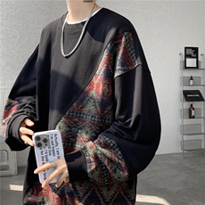 8XL-M民族风拼接卫衣大码胖子费尔岛上衣圆领复古外套WY5106/P55，男装民族服装，电商B238