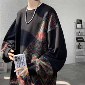 8XL-M民族风拼接卫衣大码胖子费尔岛上衣圆领复古外套WY5106/P55图片