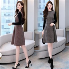 2021冬季新款针织呢连衣裙，女装连衣裙，金典明美