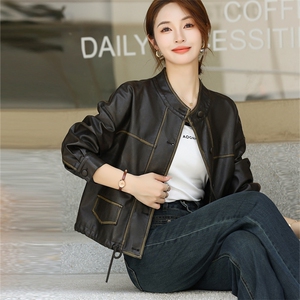 时尚设计感抽绳短外套女2024秋装新款今年流行小个子皮衣夹克图片