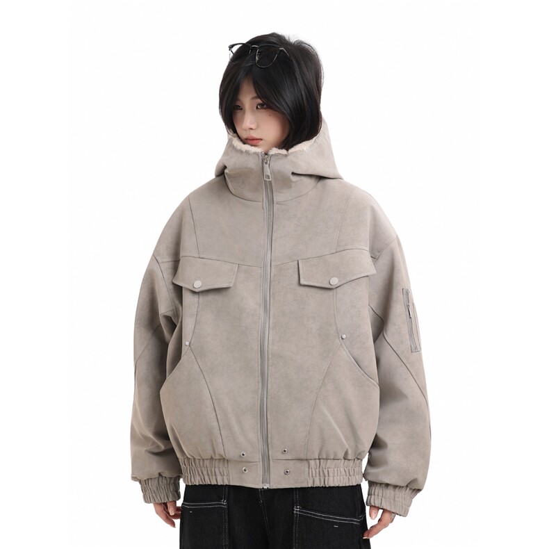 美式拼接毛绒连帽PU皮棉衣宽松立体裁剪高领男装外套TT6057P108,男装棉衣,星座1013-5