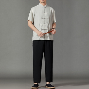 2026夏季薄款高端风冰丝短袖衬衫套装唐装汉服 HL23812-P120图片