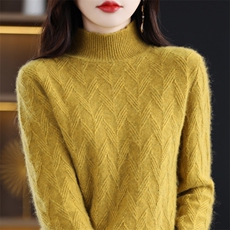 优雅高领纯色长袖针织衫简约百搭显瘦毛衣秋季必备单品，女装针织衫/毛衣，大美人包芯纱店