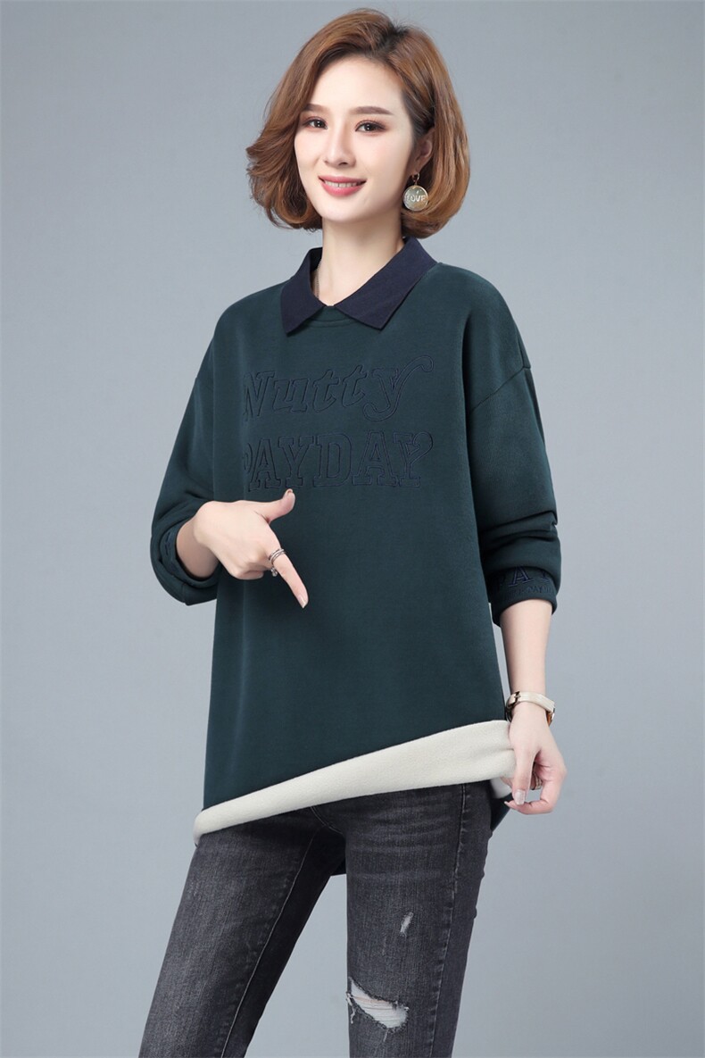 2022年秋季新款加绒加厚卫衣女中长款韩版休闲百搭上衣服打底衫棉,女装卫衣/绒衫,简韵佳