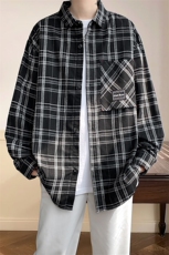 2025春季衬衫男新款港风格子宽松大码长袖衬衣CS258-P45(现货)，男装衬衫，星座214-3