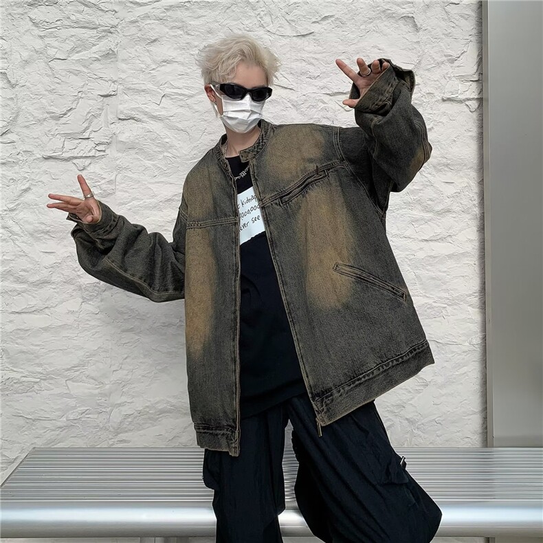 复古水洗做旧牛仔外套男女春秋款潮流宽松休闲夹克上衣JK8932-P68,男装夹克,星座308B-1
