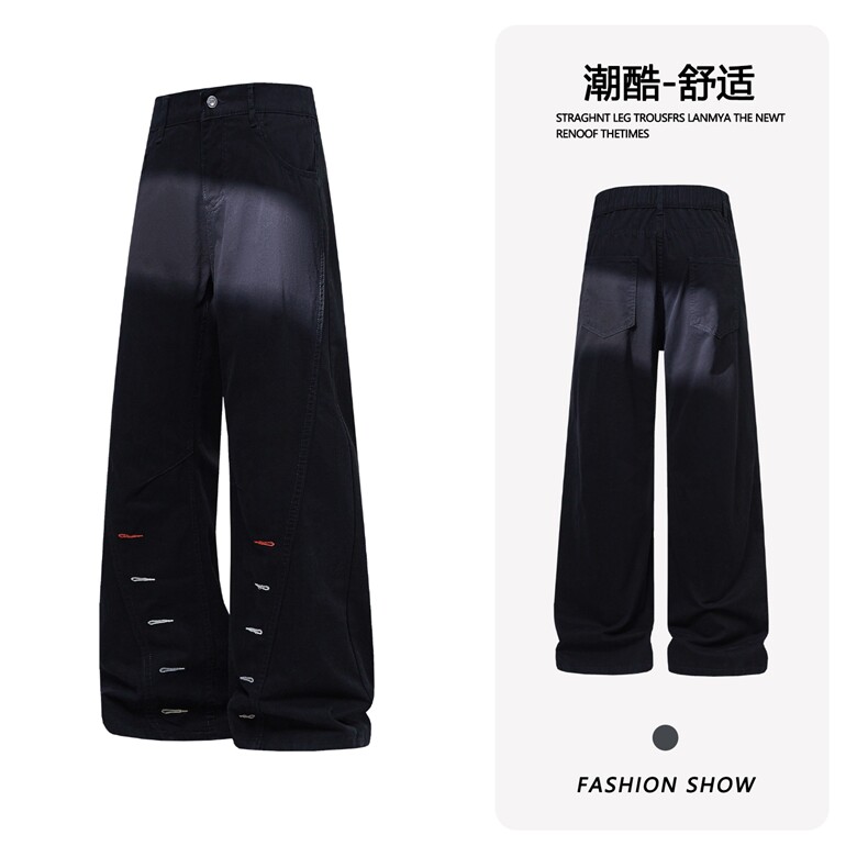 B221 美式ins高街暗黑修身微喇休闲洗褪牛仔裤 LK26640-特P45控78图片