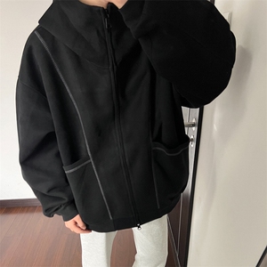 抖音得物高品质秋冬美式高街重磅结构辑明线纹理连帽卫衣外套W111图片