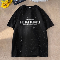 可48小时发货支持抖音得物来样二开美式满天星亮片短袖T恤MTX686，男装T恤，电商A486