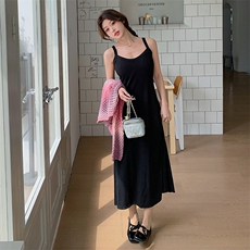 御姐风镂空罩衫黑色吊带连衣裙套装女2025春季新款气质显瘦两件套，女装套装/套裙，2C098
