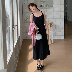 御姐风镂空罩衫黑色吊带连衣裙套装女2025春季新款气质显瘦两件套图片