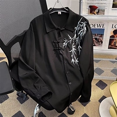 男士长袖黑色白色刺绣新中式竹叶衬衫C289P40，男装衬衫，星座1116-2