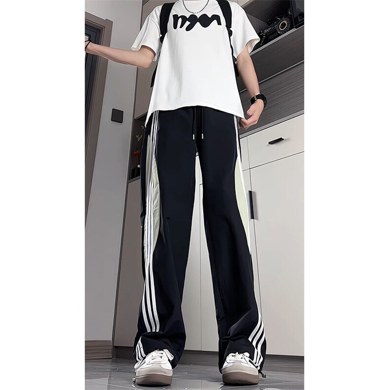 美式高街条纹速干冰丝裤子男夏薄款伞兵工装裤拼接运动裤KZ057P45,男装休闲裤,电商B312