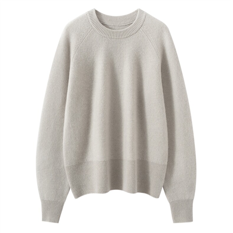 2025春秋新款羊绒衫女100纯山羊绒纯色百搭圆领长袖套衫针织衫，女装针织衫/毛衣，萨奥羊绒