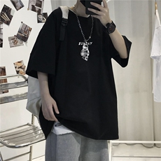 CL2男女中性圆领短袖半袖T恤衫外套大码太空人印花学生TEE潮宽松，男装T恤，星座115A-3