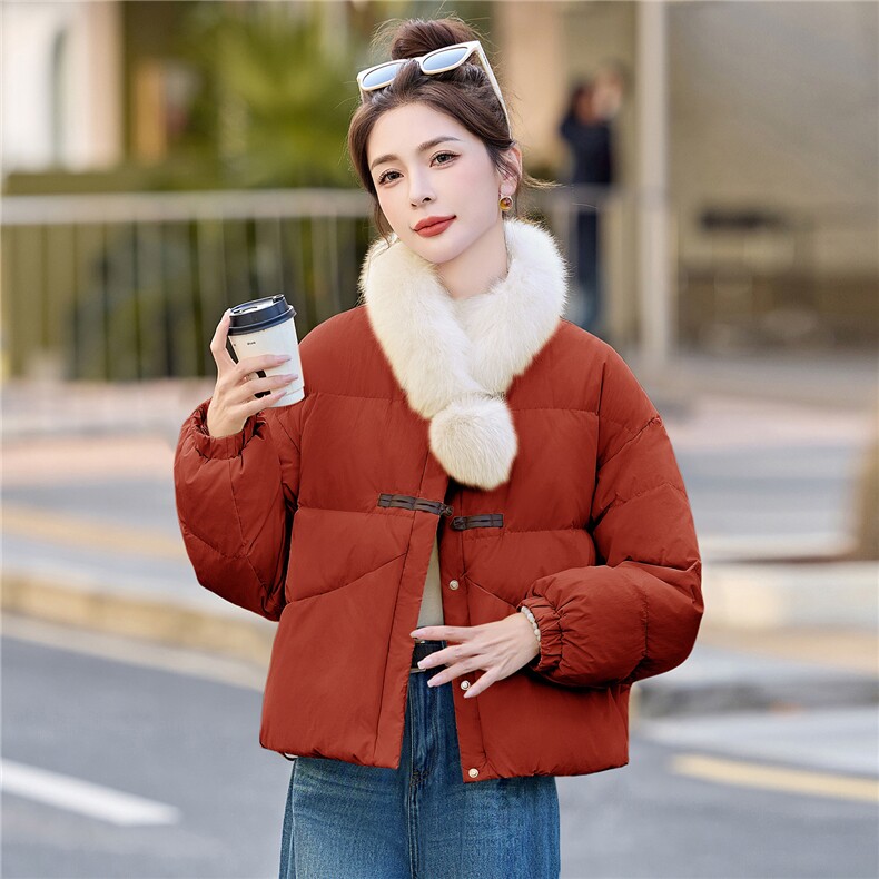新款冬季可拆卸真狐狸毛围脖羽绒服2025年冬季时尚潮流,女装羽绒服,鑫鑫美