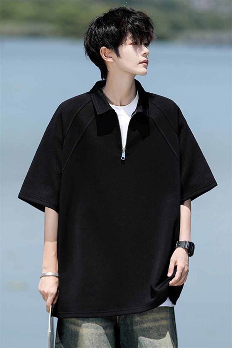 8XL-M半拉链t恤短袖POLO衫男款夏季美式翻领宽松大码半袖DT008P45,男装T恤,电商B312
