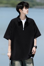 8XL-M半拉链t恤短袖POLO衫男款夏季美式翻领宽松大码半袖DT008P45，男装T恤，电商B312
