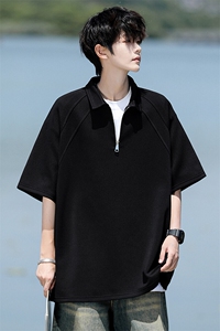8XL-M半拉链t恤短袖POLO衫男款夏季美式翻领宽松大码半袖DT008P45图片