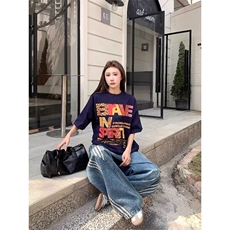 大码美式设计侧条纹阔腿牛仔裤女夏季2025宽松显瘦高腰拖地直筒裤，男装牛仔裤，星座506A