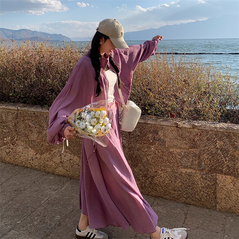 紫色休闲套装裙女防晒服2025春夏新款韩版减龄小个子气质两件套,女装套装/套裙,浙宝276（原081）