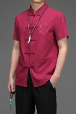 LM2083夏季男式薄款短袖风纽扣休闲套装中老年爸爸装唐装P111，男装休闲套装，电商B360