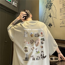 小猫满印纯棉短袖T恤大码M~5XLXZ604-DT209-P25控38，男装T恤，星座604