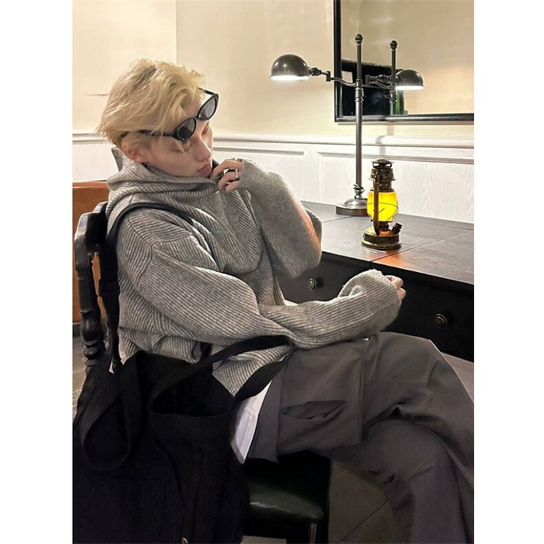 秋冬季新款休闲宽松慵懒风连帽纯色毛衣针织衫男外套MY114,男装针织衫/毛衣,星座1116A（原606A-3）