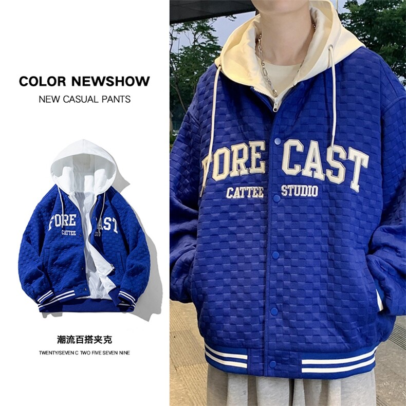 春季新款假两件连帽棒球服男休闲宽松bf风百搭外套JK0272-P95图片