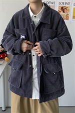 港风情侣灯芯绒夹克外套多口袋工装宽松衬衫男女ins潮H203/P85，男装夹克，钱塘713