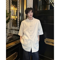 8XL-M新中式衬衫男中山装麻棉风复古中袖衬衣唐装CS527P60，男装衬衫，电商D206-1