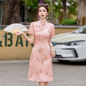 新中式提花短裤套装女2026夏季新款修身显瘦改良旗袍裙重工艺订珠图片