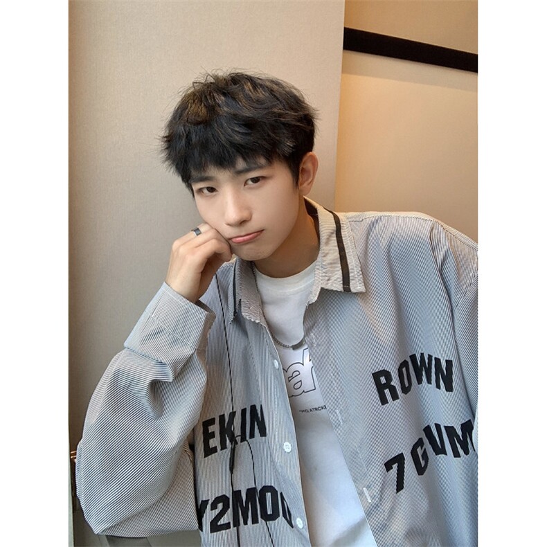 港风条纹长袖衬衫男大码情侣七分袖衬衫男长袖衬衣男CCS8018P45,男装衬衫,星座226-1