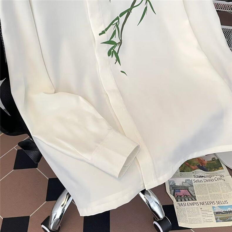 春夏中式盘扣立领衬衣潮流复古竹叶刺绣衬衫2024-CS536,男装衬衫,星座1002-2