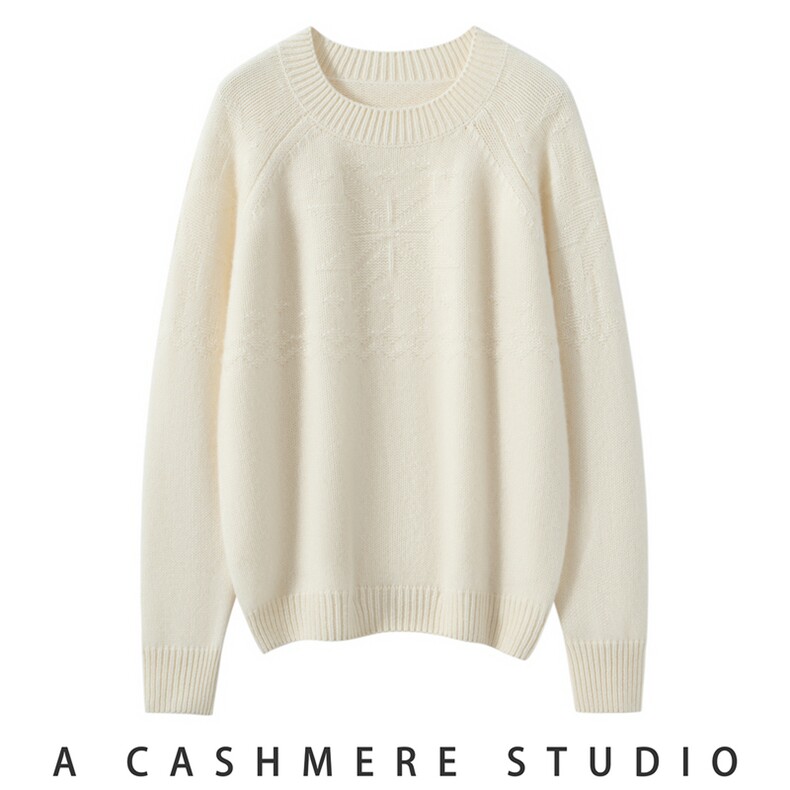 2025年秋季通勤五针暗花圆领时尚百搭通勤简约休闲，女装羊绒衫，朝思纯山羊绒