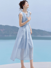 （现货）冰镇色调”收腰慵懒感长裙2025夏季新款法式茶歇连衣裙，女装连衣裙，韩蔻秀