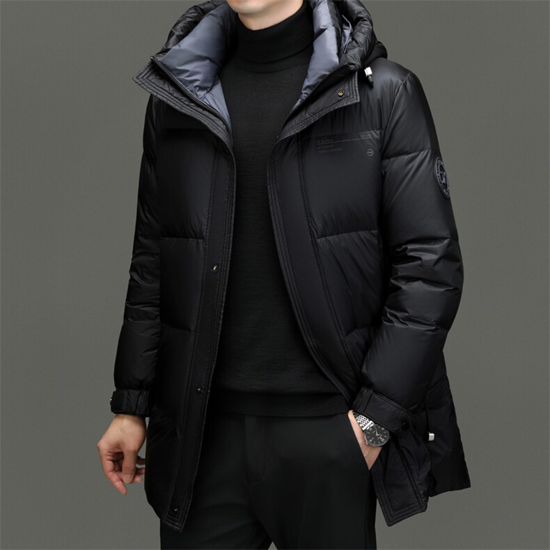 冬季男士鸭绒羽绒服时尚商务极寒面包服中长款男品质潮服连帽外套,男装羽绒服,钱塘6003（原4033）