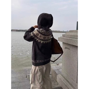 网图现货 美式牛角扣开衫毛衣男情侣慵懒针织衫外套潮2519/P60图片