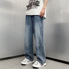 美式高街vibe牛仔裤男春夏季潮牌直筒宽松阔腿裤子N06022-P43，男装牛仔裤，星座308B-1