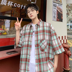 短袖衬衫男夏季新款格子磨毛衬衣DX002-特批26无差价，男装T恤，星座214-3
